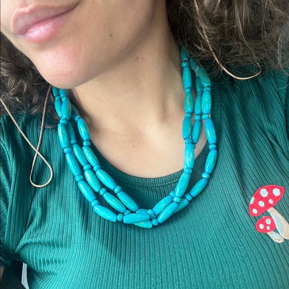 Turquoise Wood Beaded Necklace